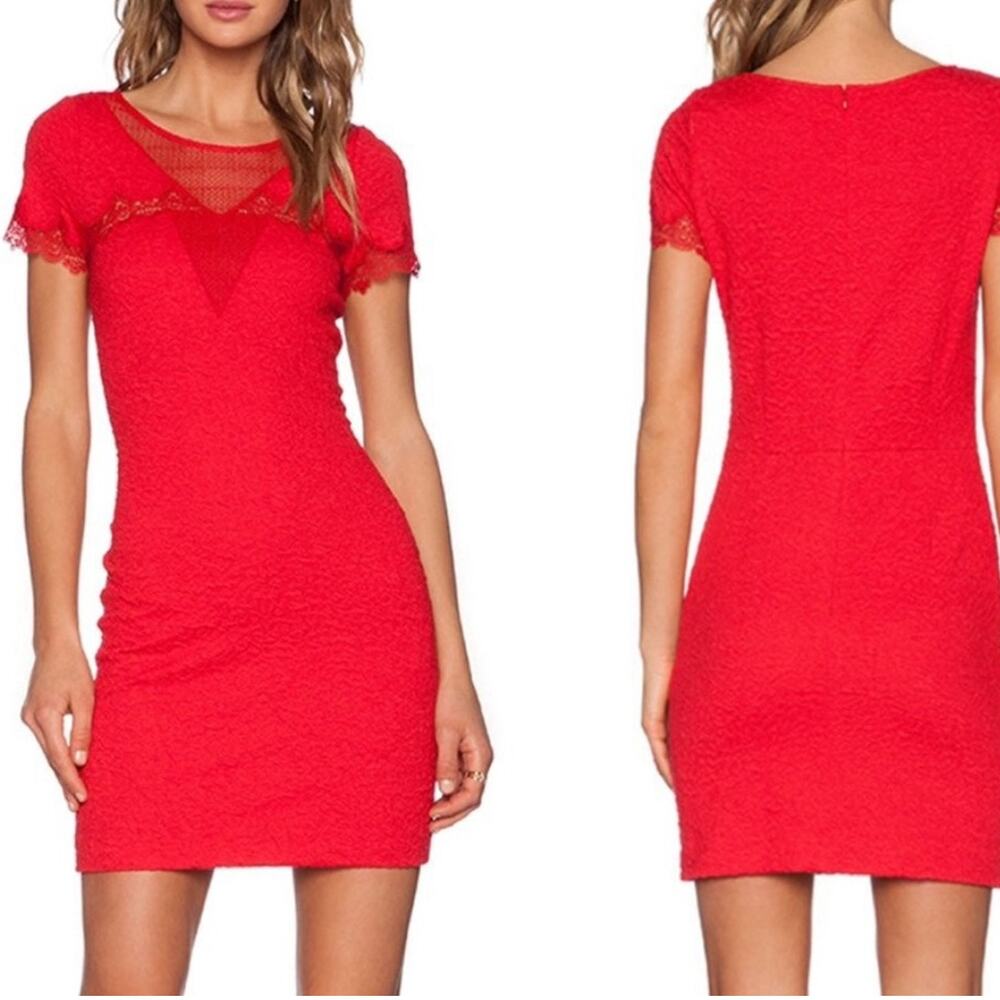 The Kooples Mini Dress size XS Cherry Red Lace Front Textured